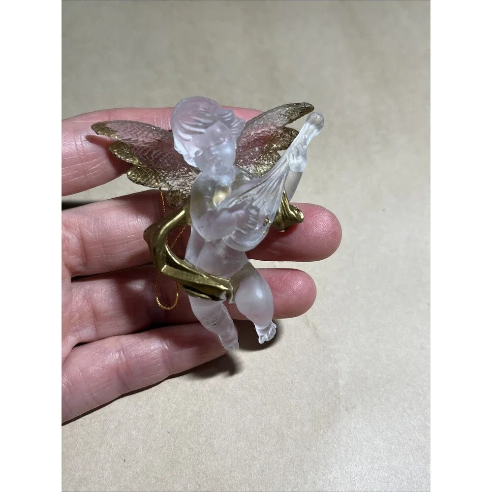 VTG Lot Of 5 Crystal Acrylic Angle Cherub Horse W/ Instrument Christmas Ornament